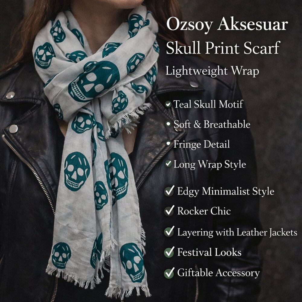Ozsoy Aksesuar Skull Print Scarf Lightweight Statement Accessory Wrap